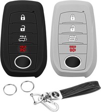 QBUC 2PCS for Toyota Key Fob Cover, Silicone 4 Button Case Black-Gray