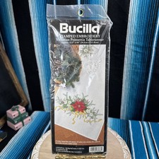 NOS Bucilla Stamped Embroidery Victorian Poinsettia Tablerunner 13.5"x44" VTG