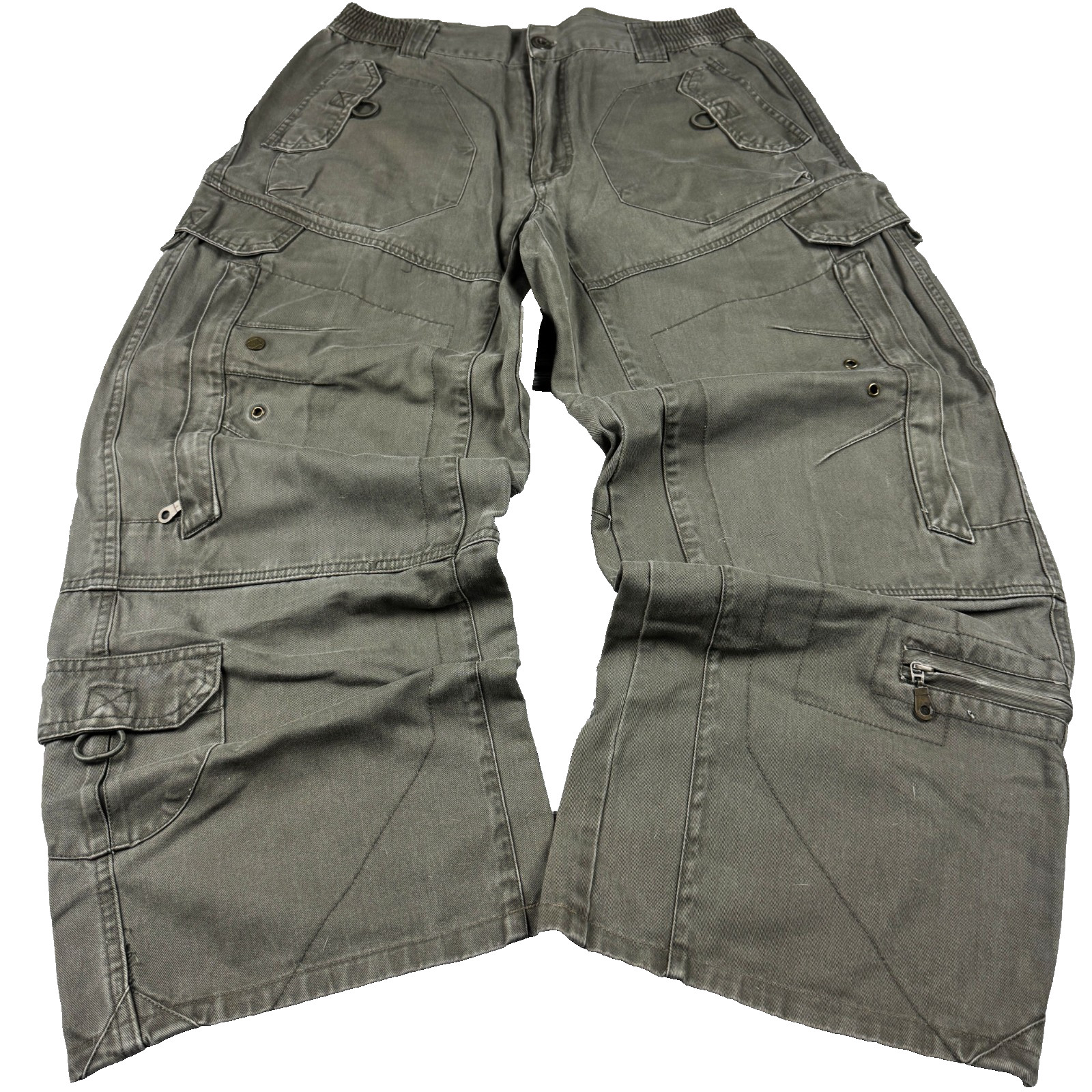 Pantalones de Carga Para Hombre Vintage Oliva Multi Bolsillo Militar Utilidad Pierna Ancha Y2K Workwe