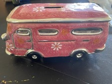 Vintage VW Volkswagen Hippie Bus Van Piggy Coin Bank Flower Power