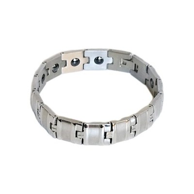 Unisex Signed Titanium 8'' Link Bracelet Brushed And Shine Silver Box Clasp