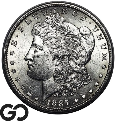 1887-S Morgan Silver Dollar Coin, Nice Luster, BU++