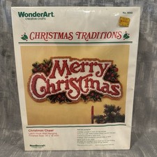 Vintage WONDERART Merry Christmas 4545 Latch Hook KIT Wall Hanging NEW 36x16 USA