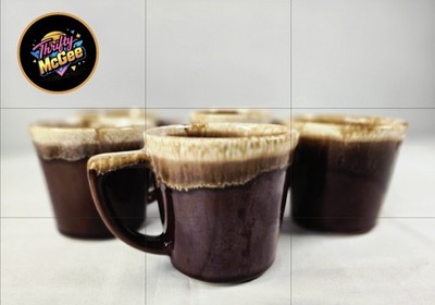 Vintage Hull Pottery Oven Proof USA Brown Drip Glaze Coffee Mugs Cups Lot of 8