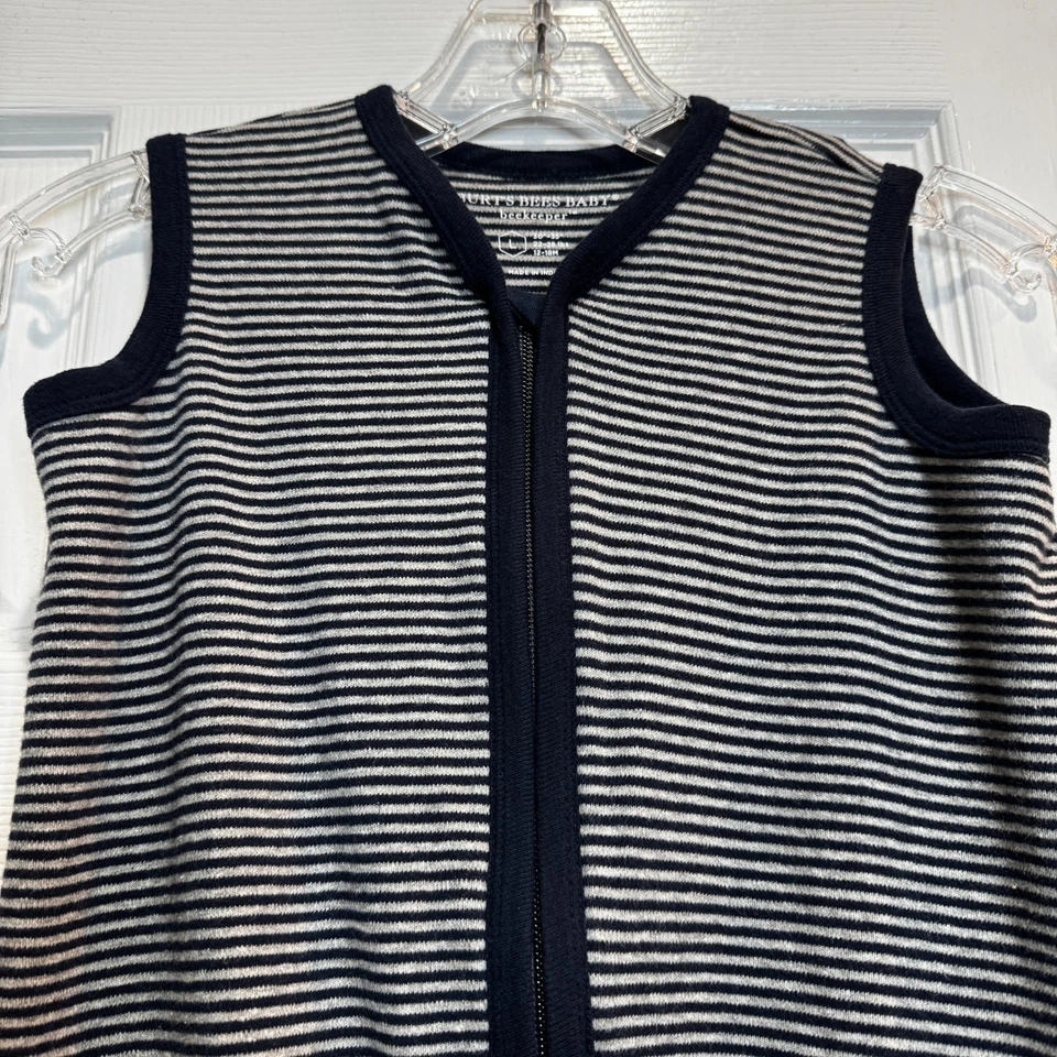 Saco de dormir Burt's Bees Beekeeper cremallera completa talla grande a rayas azul algodón orgánico Foto 2 de 4