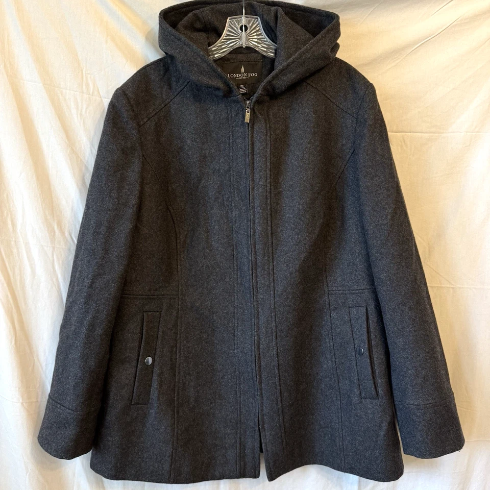 Abrigo Chaqueta de Invierno London Mezcla Lana Niebla Bolsillo con Capucha Cremallera Completa Gris Carbón XL Foto 3 de 4