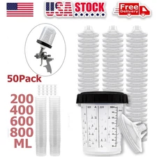 50pack CUPS Disposable Paint Spray Gun Cup Liners and Lid System (190 Mic)
