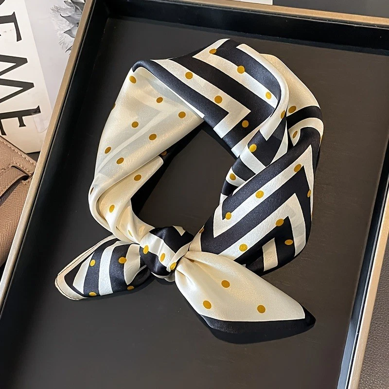 100% Natural Mulberry Silk Scarf Gift Bundle – Black and Gold Zigzag Polka Dot