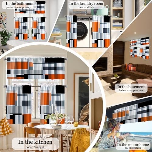 Verdunkelung Küche Fenster Ebene Vorhänge und Volant Set, 52 x 36 Orange Geometrisch - Bild 6 von 7