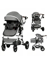 Kinder King 3-in-1 Baby Stroller Reversible Grey Bassinet Infant Carriage Gift