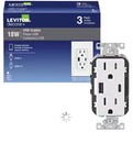 (3-Pk) Leviton USB Outlets Type A/C Duplex Receptacle White 18W - NEW