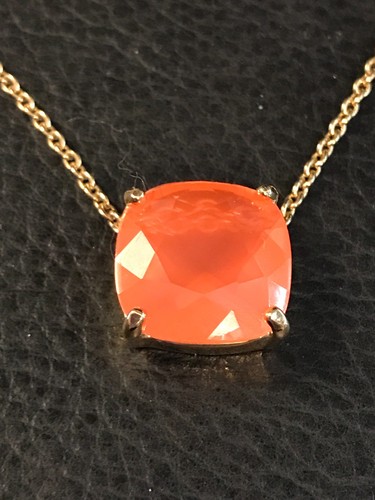 Gold Tone KATE SPADE NEW YORK Orange Coral Color Gem Pendant 15" - 18" Necklace - Picture 8 of 15