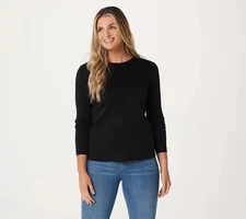 Isaac Mizrahi Live! Pima Cotton Crew Neck Knit Top Black 1X New