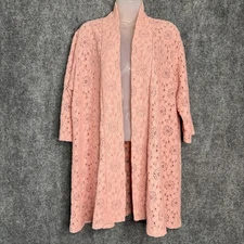 Eve & Maddie Kimono Women 2X Blush Pink Floral 3/4 Sleeve Lace Coquette Cardigan