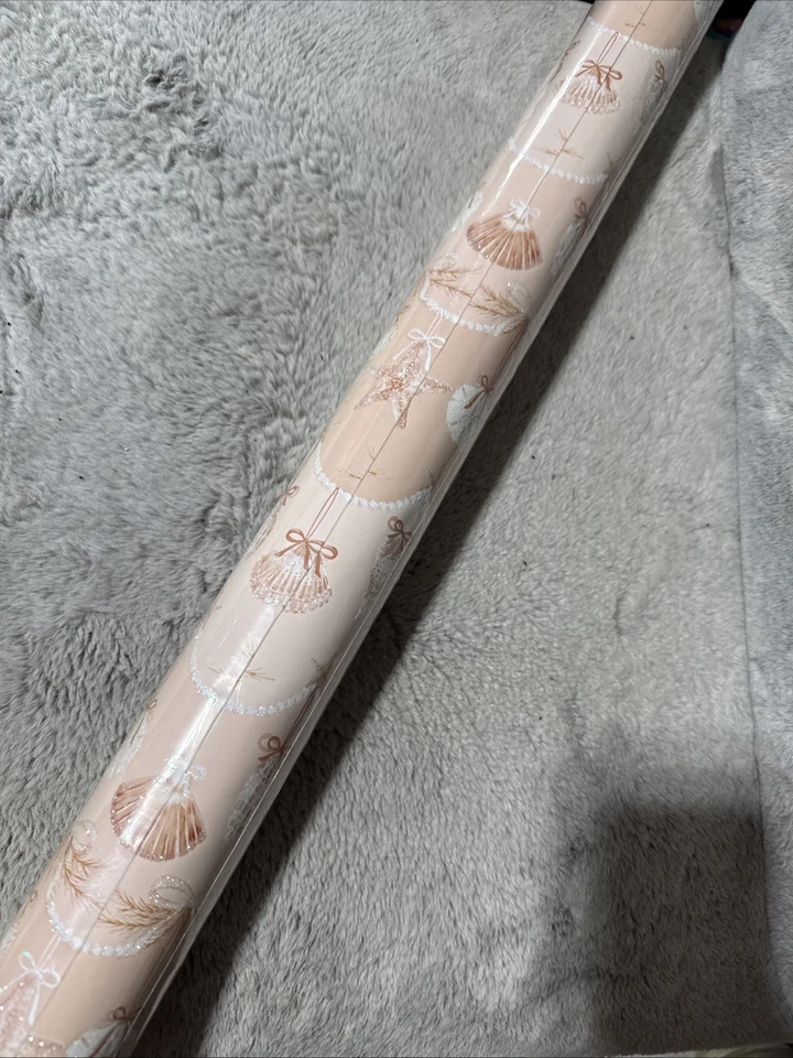 Punch Studio Glitter Christmas Wrapping Paper New Pink Sand Dollar Design NWT - Image 4 of 4