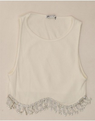 ZARA Damen ärmelloses Blusentop UK 4 XS weiß AJ07