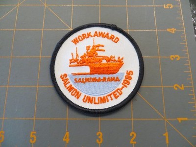 Vintage Fishing Patch - Salmon Unlimited Work Award 1985 - 3 inch
