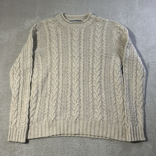 Polo Ralph Lauren Aran Cable Knit Sweater Men’s Large Beige Chunky Crewneck Hemp - Picture 2 of 9