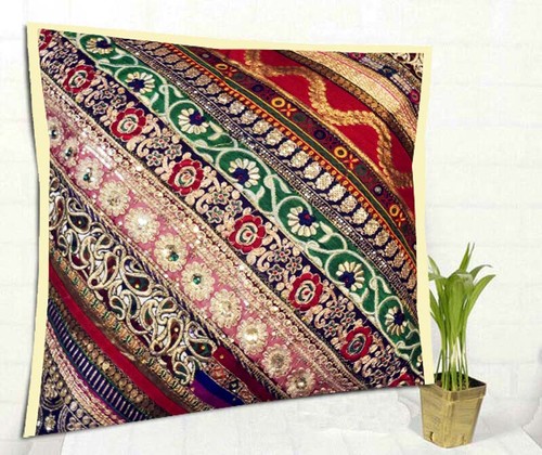 24" STUNNING VINTAGE SARI KUNDAN MOTI SEQUIN BEADED THROW CUSHION PILLOW COVER - Picture 2 of 8