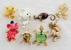 Lot of 8 Vintage Brooches Turtle Frog Elephant Mouse Costume Jewelry Trifari