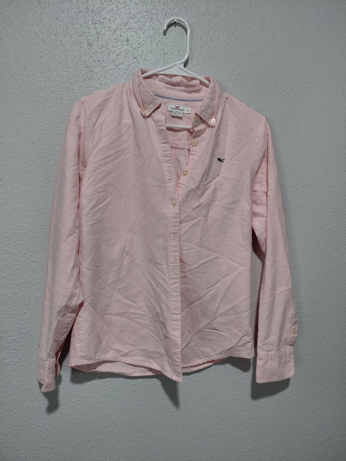 Vineyard Vines Pink 100% Cotton Button-Up Shirt Embroidered Whale Logo Size 4