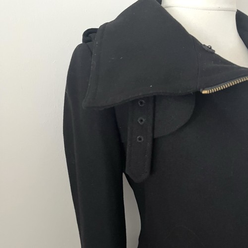 Ted Baker Size 0 UK 6 Black Wool Blend Jacket Zip Up Collared Pockets Buckles - Picture 3 of 15