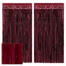 Burgundy Red Party Curtain Fringe Decorations Photo Booth Bday Backdrop 2 PCS