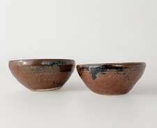 VTG Studio Art Pottery Bowls Hand Thrown Brown Black Blue Artist Signed 1997