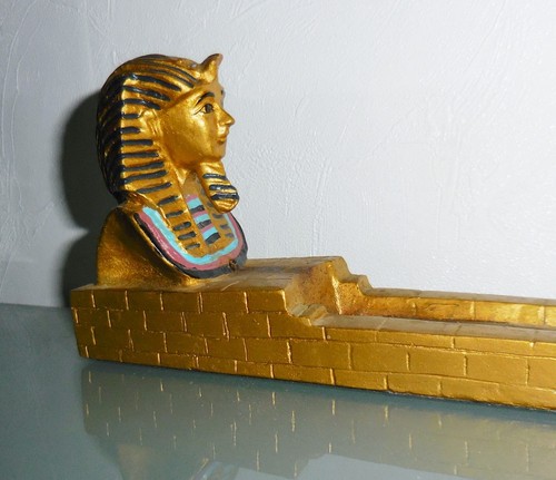 VINTAGE GOLD OVERLAY INCENSE BURNER EGYPTIAN TUTANKHAMUN DESIGN - Picture 4 of 7