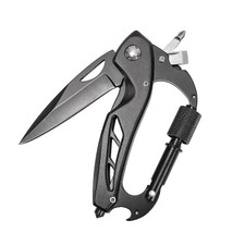 6-in-1 Multitool Edc Carabiner W Folding Knife Bottle Opener Window Brea...