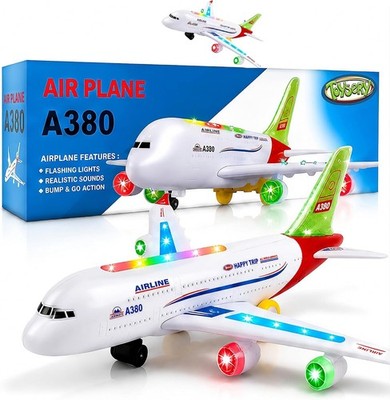 Airbus A380 Bump & Go Lighted Toy Plane - Realistic Sounds & Obstacle Avoidance