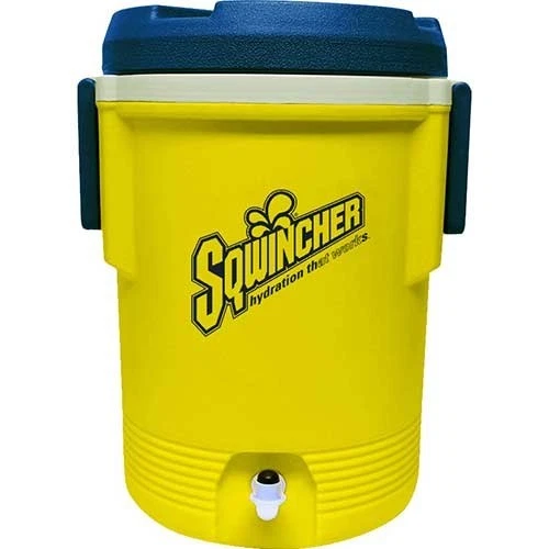 Sqwincher Insulated Screw Top Beverage Cooler, Yellow/Blue, 5 gal.