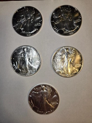 Lot of 5 1987 P $1 Silver Bullion 1 Oz.