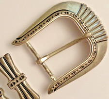 Vintage Old 2 Piece Western Silver Tone Belt Buckle Set for 1 1/2  belt NO TIP