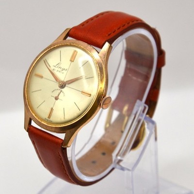 Vintage LINGS 21 Jewels Swiss made Herren Armbanduhr, vergoldet, Box, Leder