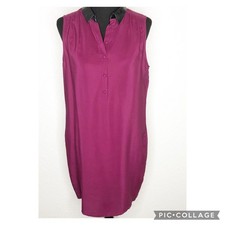 Amanda Uprichard magenta purple black faux leather collar silk dress size Medium