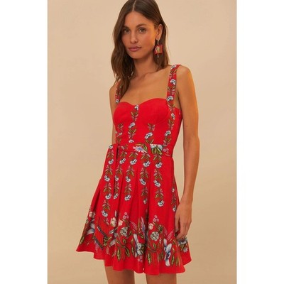 Farm Rio Red Sweet Bloom Bouquet Mini Dress NWT
