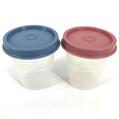 Small Tupperware 2” Pink & Blue Capped Containers #101-66 & 101-69 (Lot Of 2)