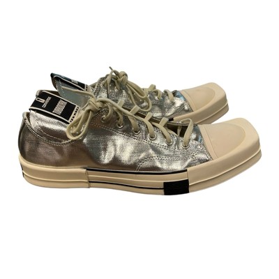 RICK OWENS CONVERSE X DRKSHDW TURBODRK LOW TOP IN SILVER AND WHITE