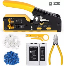 RJ45 Crimp Tool Kit Ethernet Pass through Crimper Network Cat5 Cat6 Cat7