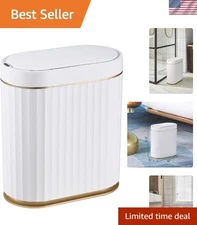Luxury 2 Gallon Automatic Trash Can - White with Gold Trim for Modern Homes