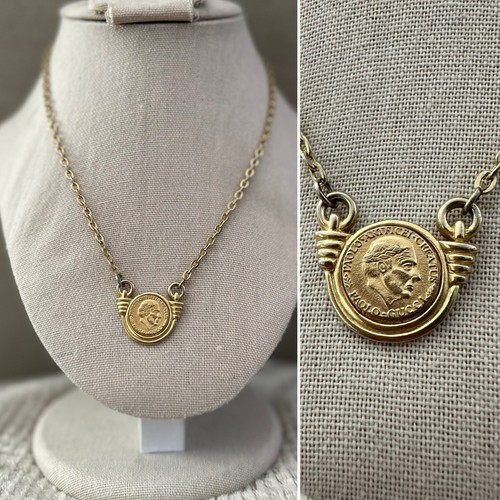 Collar Vintage Marca Paolo Gucci Moneda Colgante Tono Dorado