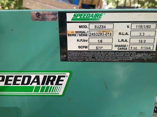 Speedaire refrigerated air dryer, 5uz84