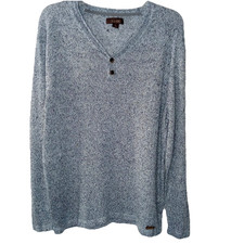 Tasso Elba Henley Pullover Sweater Mens XL Blue Lightweight 100 Linen Coastal