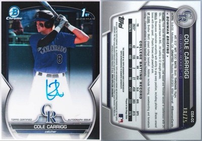 2023 BOWMAN DRAFT CHROME COLE CARRIGG AUTO BLACK /75  #CDA-CC ROCKIES