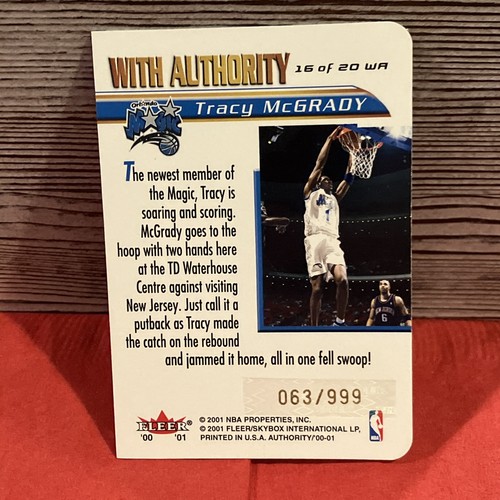Tracy McGrady 2000-01 Fleer Authority #16 con autorità 063/999 - Foto 3 di 3