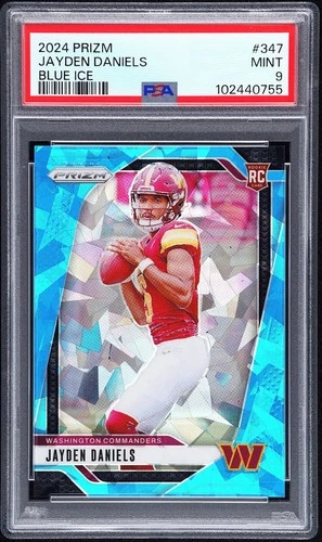 JAYDEN DANIELS PSA 9 2024 PANINI PRIZM #347 BLUE ICE ROOKIE CARD RC MINT 63/99
