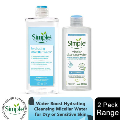2x 200ml oder 400ml Simple Water Boost Feuchtigkeitsspendendes Mizellenwasser für trockene Haut