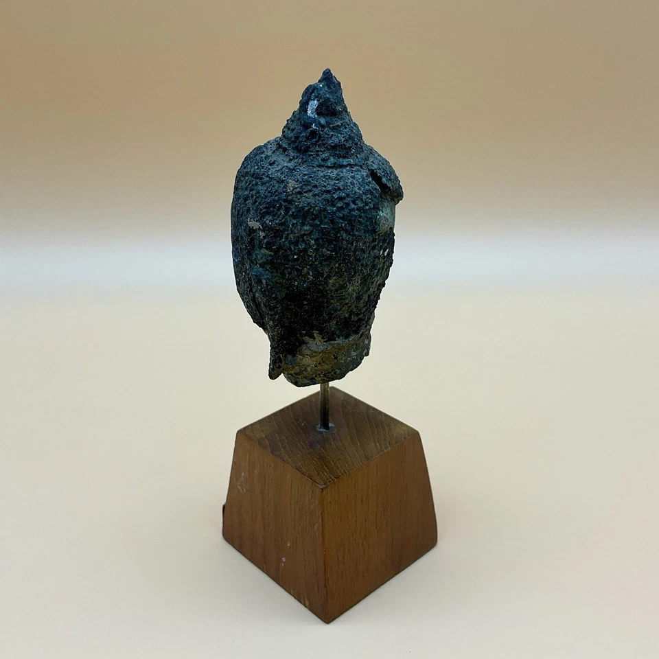 Antiguo Busto de Bronce de Buda Estilo Período Ayuthya Tailandés Montado en Madera Foto 4 de 4