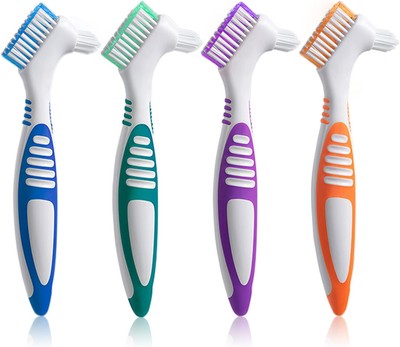 Denture Brush 4Pcs Toothbrushes，Denture Cleaning Care 4 Color 